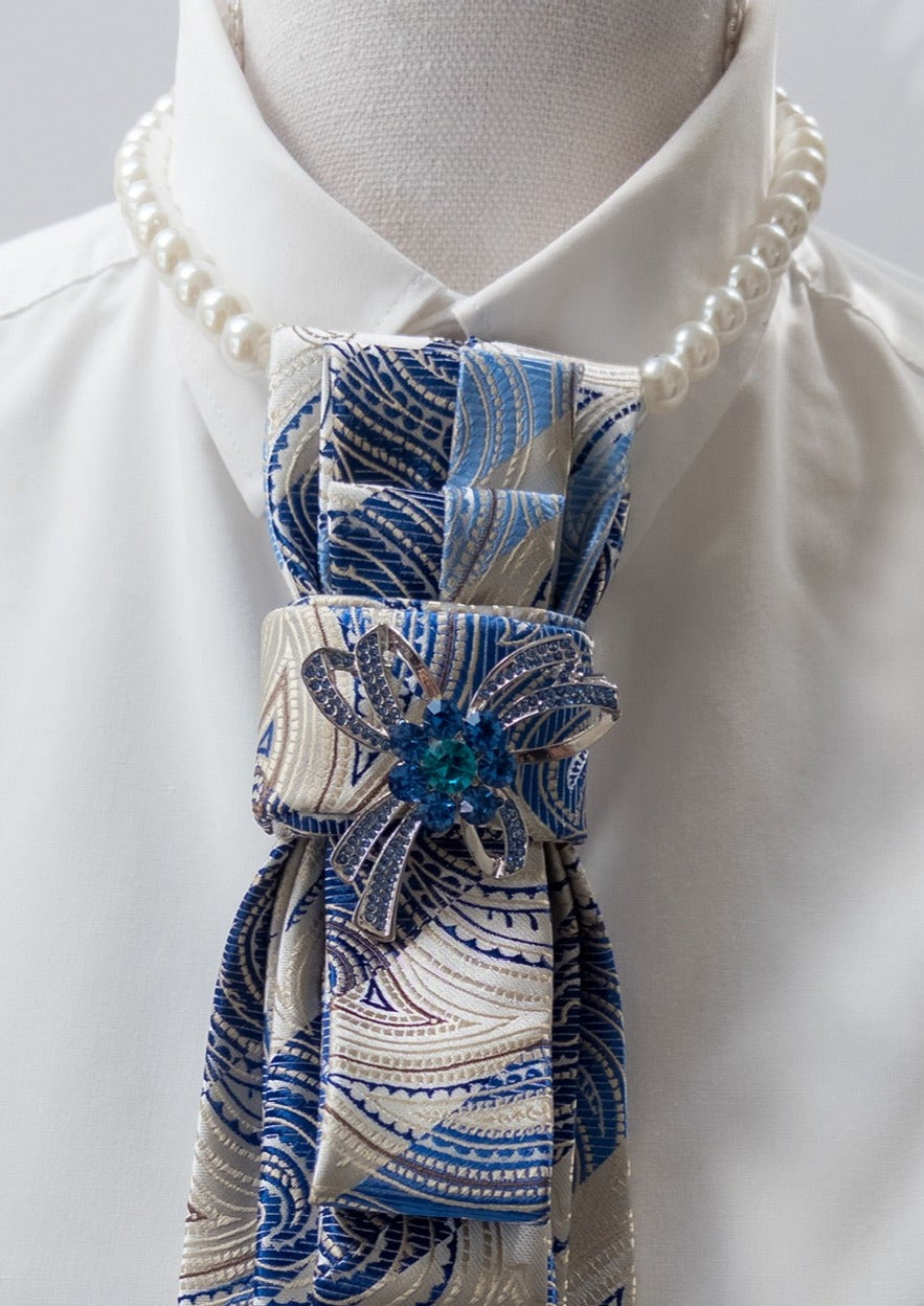 Stropdas blauw/creme