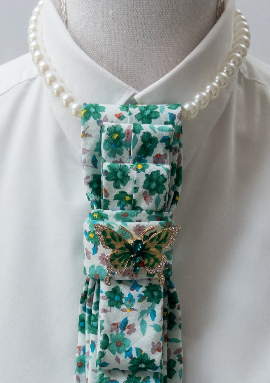 Stropdas groen/wit bloemen (katoen)