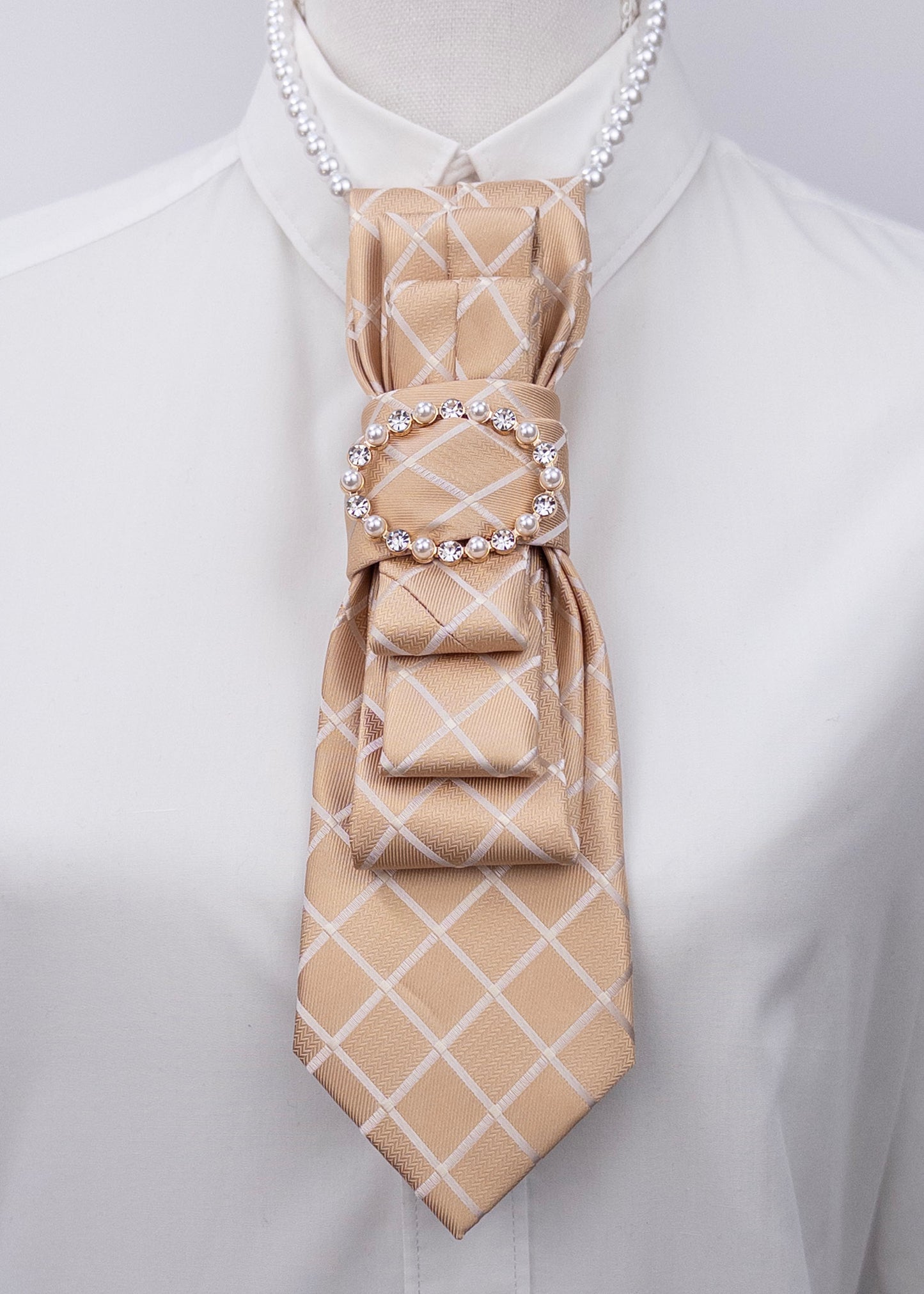 Stropdas goud parelbroche