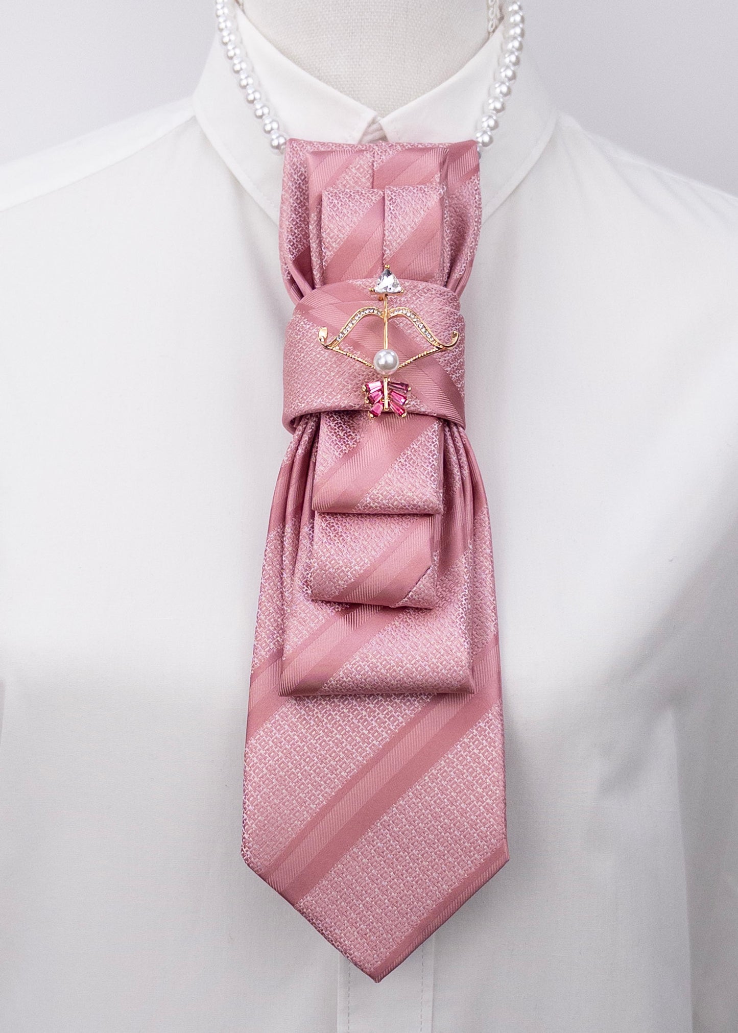 Stropdas roze gestreept pijl & boog