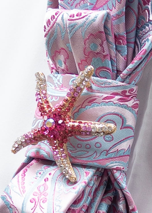 Stropdas licht roze en blauw zeester