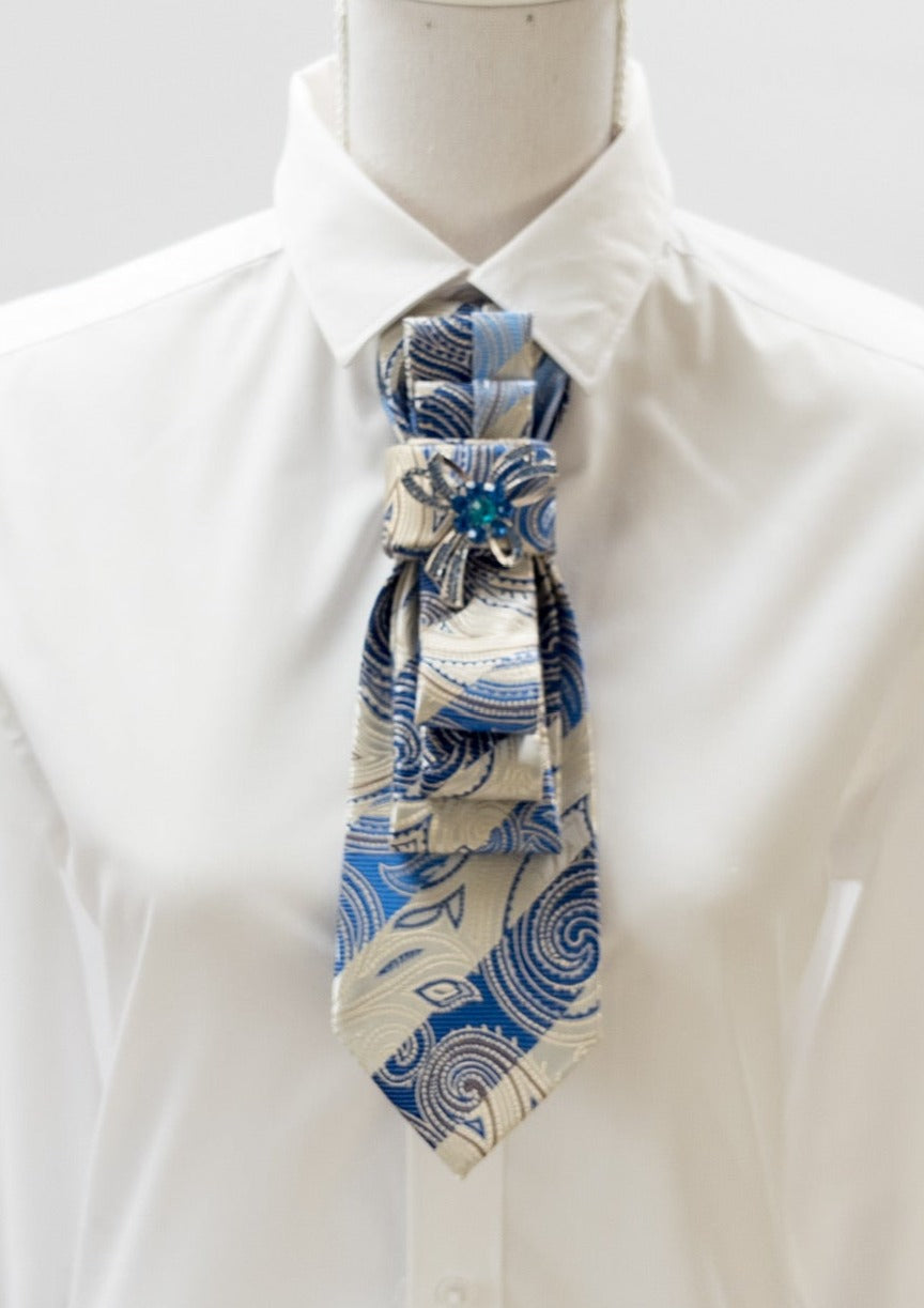 Stropdas blauw/creme
