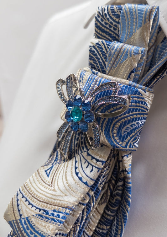 Stropdas blauw/creme
