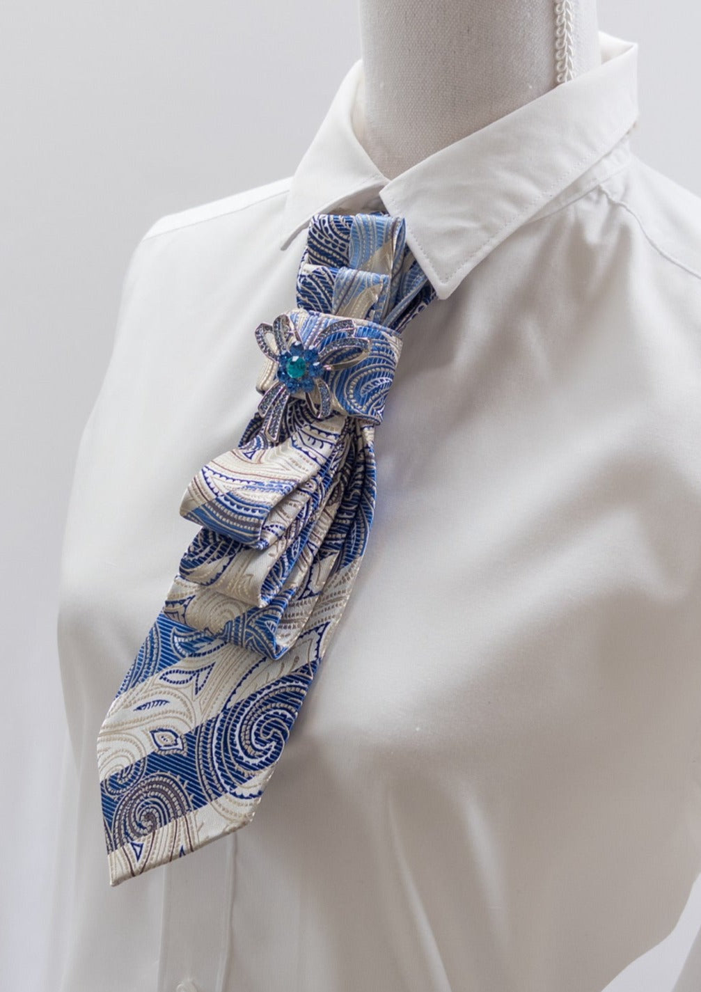 Stropdas blauw/creme