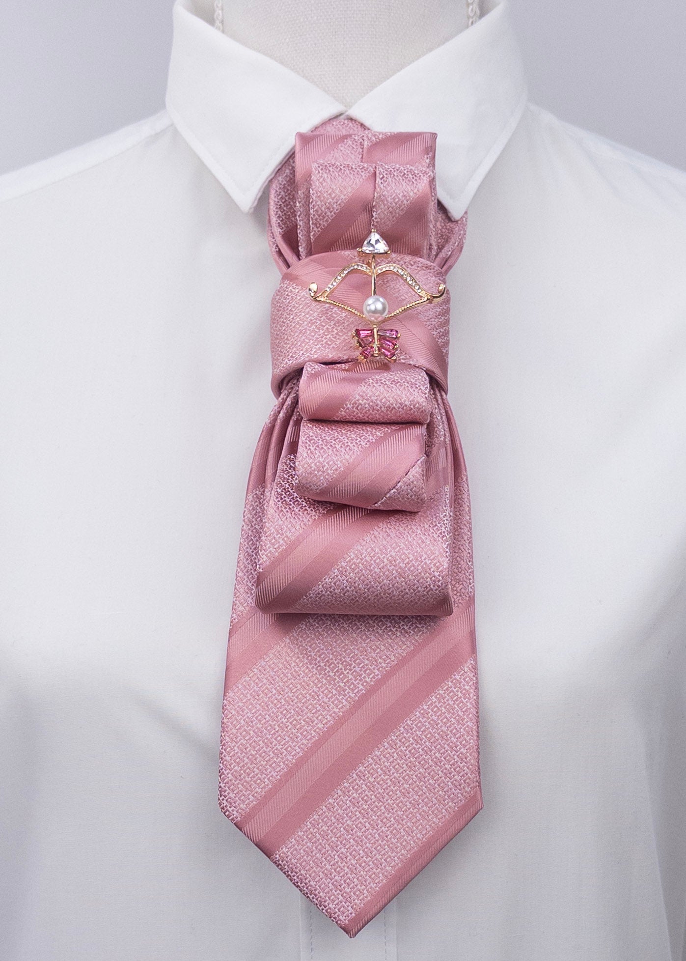 Stropdas roze gestreept pijl & boog