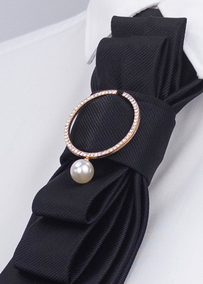 Stropdas zwart ring Parel